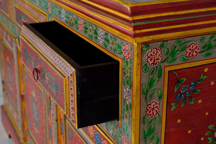 Giner y Colomer Aparador Madera de Mango y MDF Pintado a Mano 3 Cajones 3 Puertas Multicolor